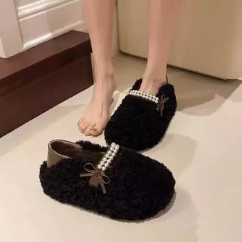 Круглые носки зимние балетки смешанные цвета женская обувь без застежек распродажа 2025 высококачественные бусины лаконичные балетки Sapatos Baixos 35 цветной печати леопарда