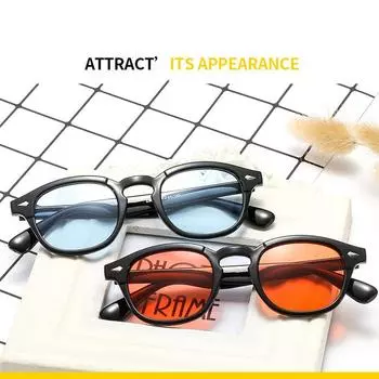 Круглые очки в оправе, мужские темные очки, модные ретро-солнцезащитные очки, женские уникальные Bright black blue lens