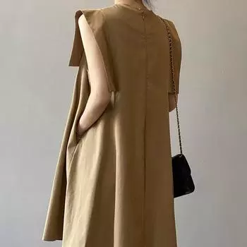 Круглые платья для женщин с рукавами-крылышками, белое платье в корейском стиле с круглым вырезом, летнее, милое, повседневное, А-силуэт, модные, простые, платья L кофейный