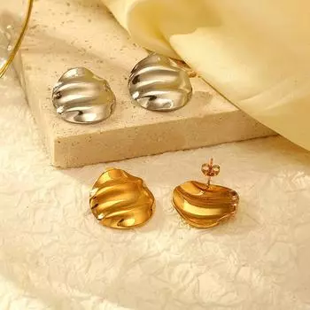 Круглые плиссированные серьги из нержавеющей стали, женские модные серьги из 18-каратного золота премиум-класса, легкие, роскошные