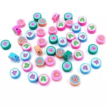 Круглые плоские бусины, свободные бусины для изготовления браслетов и ожерелий, модный материал ручной работы «сделай сам», мягкая керамика с узором бабочки 10*5 мм, креатив синий