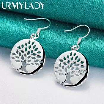 Круглые полые серьги «Древо жизни» из стерлингового серебра 925 пробы для женщин, ювелирные изделия ME053