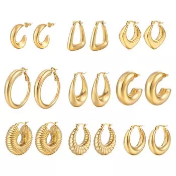 Круглые полые серьги из нержавеющей стали женские премиальные эллиптические серьги MS-005 золотой