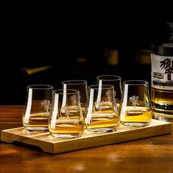 Круглые прозрачные яйцевидные стаканы для виски в старинном стиле с деревянным подносом Стаканы для виски Стеклянная посуда для бурбона Барная посуда 150ML