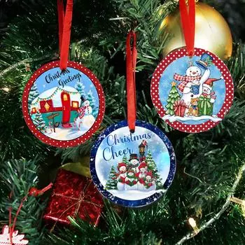 Круглые рождественские украшения в виде снеговика, сделанные вручную, зимние рождественские украшения в виде снеговика, подвеска для двери в комнату, украшение на елку