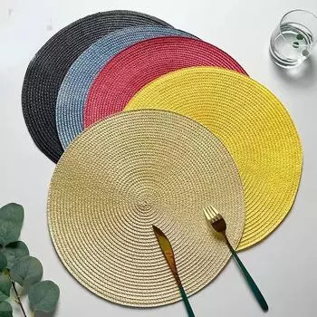 Круглые салфетки для обеденного стола, термостойкие салфетки, пятностойкие противоскользящие моющиеся хлопковые тканые коврики для посуды 38cm