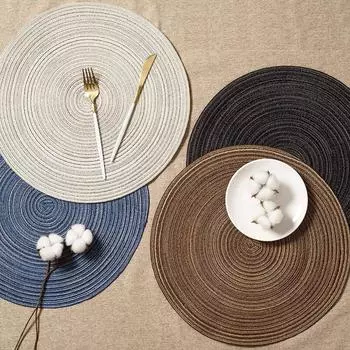 Круглые салфетки под приборы 34/38 см, круглые плетеные салфетки под приборы для обеденного стола, теплоизоляционные салфетки для стола на Рождество, свадьбу, декор кухни 6Pcs 34cm w coaster&Round бежевый