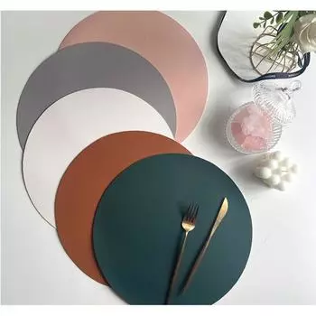 Круглые салфетки под приборы и подставки из искусственной кожи, набор теплоизоляционных ковриков, водонепроницаемые, маслостойкие, двухсторонние салфетки под приборы для кухни, кофейни Round 32cm