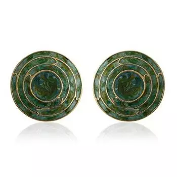 Круглые серьги-гвоздики Estele из латуни с зеленой эмалью и позолотой для девочек и женщин