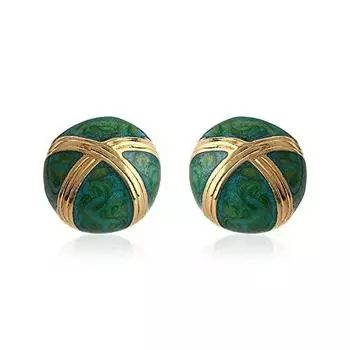 Круглые серьги-гвоздики Estele изумрудно-зеленого цвета с эмалью и позолотой для девочек и женщин
