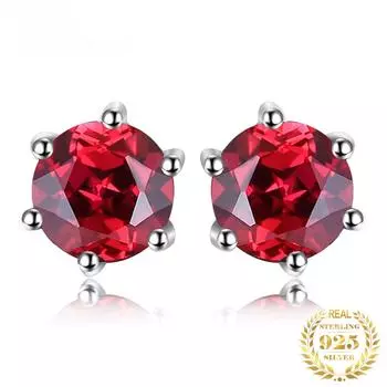 Круглые серьги-гвоздики из натурального красного граната 1,3 карата из стерлингового серебра 925 пробы для женщин, модные обручальные украшения, камень по случаю рождения