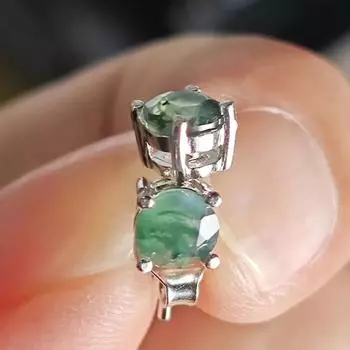 Круглые серьги-гвоздики из стерлингового серебра 925 пробы с натуральным травяным агатом диаметром 5 мм для женщин