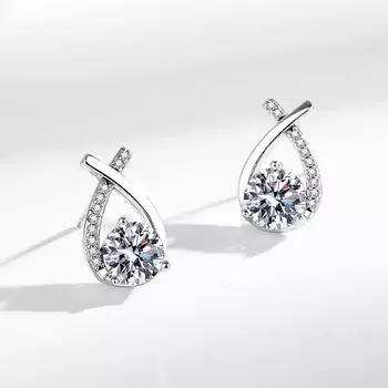 Круглые серьги-гвоздики с цирконом и бриллиантами в форме креста в один карат, женские серьги-гвоздики