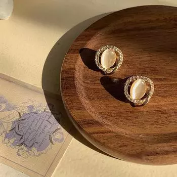 Круглые серьги-гвоздики с опалом, женские простые французские нежные серьги с бриллиантами, летние ретро-темпераментные повседневные серьги