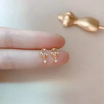 Круглые серьги-гвоздики с разбитыми бриллиантами, женские мини-серьги с микро-инкрустацией цирконием, ажурные простые серьги для поездок на работу золотой