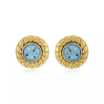 Круглые серьги-гвоздики с синим камнем