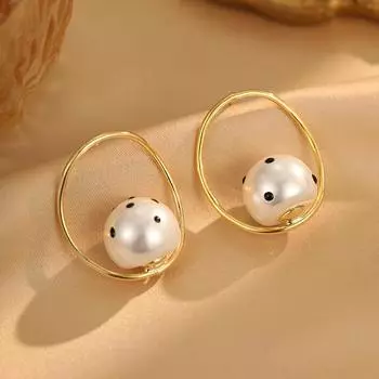 Круглые серьги-гвоздики с жемчугом в горошек, легкие, роскошные, высокого класса, темпераментные, атмосферные серьги, универсальные, индивидуальные, модные серьги для женщин 18K