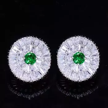 Круглые серьги-гвоздики со сверкающим кубическим цирконием CMM серебристого цвета белый