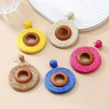 Круглые серьги из богемской рафии: Осенняя коллекция для женщин розы красного