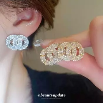 Круглые серьги из позолоченного серебра с цирконием для женщин – модный, универсальный и роскошный дизайн Silver Needle золотой