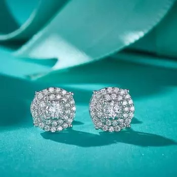 Круглые серьги из серебра 925 пробы с муассанитом для невесты, женские серьги из стерлингового серебра 925 пробы с муассанитом белый