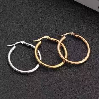 Круглые серьги из титановой стали с гладкой поверхностью и толстой проволокой, простые серьги из нержавеющей стали с золотыми вставками