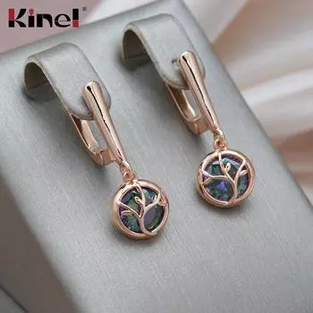 Круглые серьги-капли Kinel с цветным цирконием золотого цвета для женщин розового золота