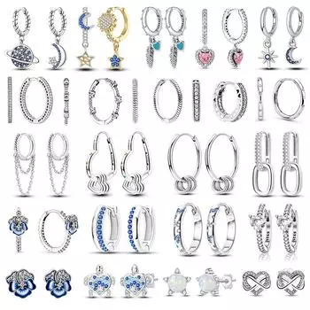 Круглые серьги-кольца для женщин, серебро 925 пробы, сердце, звезда, луна, солнце, цветок, циркон, опал, серьги, ювелирное изделие, подарок SEE113