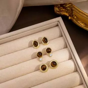 Круглые серьги Майяра с тигровым глазом и бриллиантами в стиле ретро, геометрические серьги