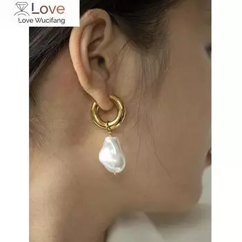 Круглые серьги, новые винтажные серьги с искусственным жемчугом в стиле барокко, золотые круглые зажимы для ушей, женские украшения, золотой панк, круглый A14257