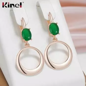 Круглые серьги-подвески Kinel Green Zircon для женщин, розовое золото, ювелирные изделия, повседневные роскошные висячие серьги