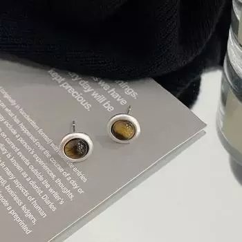 Круглые серьги с черным агатом и тигровым глазом. Модные, простые и универсальные серьги для женщин высокого класса.