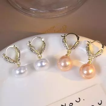 Круглые серьги с цирконами для женщин в простом и универсальном цвете шампанского белый