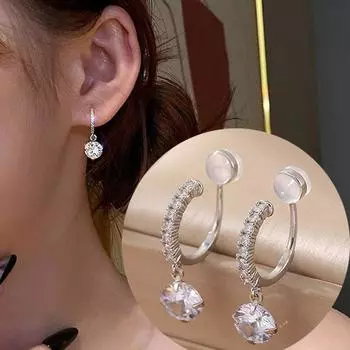 Круглые серьги с цирконом для девочек без пирсинга, зажим для ушей