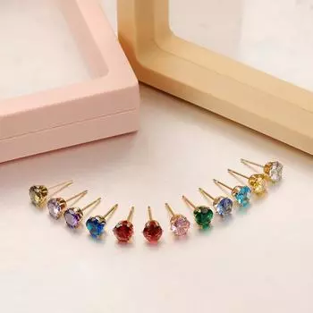 Круглые серьги с камнем декабря, темпераментные простые серьги из цветного циркония из нержавеющей стали 2mm серебряный/белый