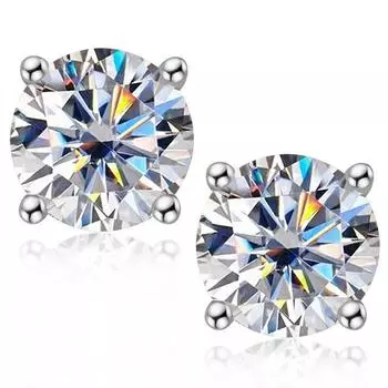 Круглые серьги с муассанитом и бриллиантами круглой формы диаметром 8,0 мм, простые серьги с четырьмя когтями для женщин, классические серьги из стерлингового серебра 925 пробы, подарок на помолвку