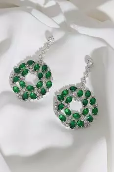 Круглые серьги с подвесками зеленого вечернего платья