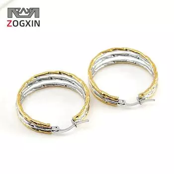 Круглые серьги с застежкой двойного цвета из нержавеющей стали в европейском и американском стиле для женщин