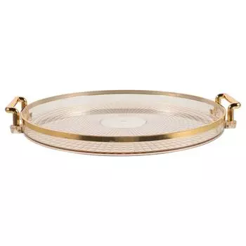 Круглые сервировочные подносы с ручками для журнального столика Пластиковая тарелка для фруктов Закуски Десерт Кондитерские изделия Золотая отделка Закуски Суши Вечеринки 29.5x26.5cm