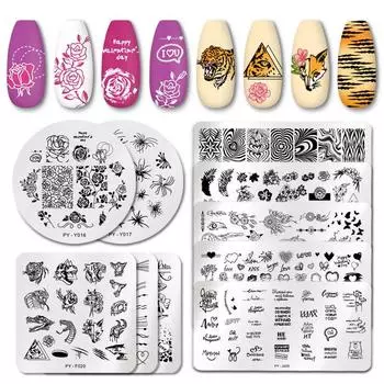 Круглые штампы для дизайна ногтей своими руками, шаблоны изображений для дизайна ногтей из нержавеющей стали, 9 различных узоров Y017