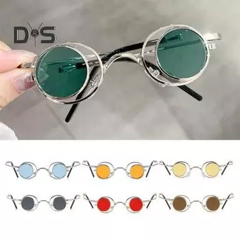 Круглые солнцезащитные очки с откидной оправой, маленькие круглые поляризованные очки для мужчин и женщин, ретро-панк, солнцезащитные очки UV400 для вечеринки в стиле рейв чёрный