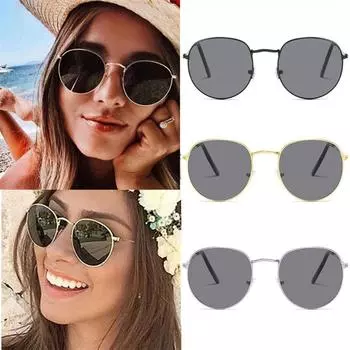 Круглые солнцезащитные очки в металлической оправе, женские классические круглые солнцезащитные очки для путешествий, очки в стиле ретро, очки UV400 чёрный/серый
