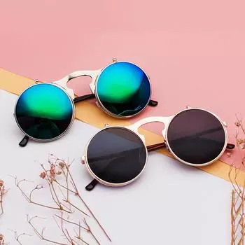 Круглые солнцезащитные очки в стиле ретро для мужчин и женщин, металлические солнцезащитные очки в стиле стимпанк для мужчин и женщин, двойные круглые прозрачные линзы, очки