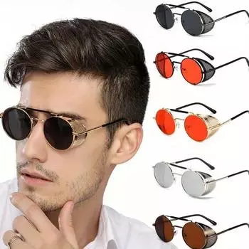 Круглые солнцезащитные очки в стиле стимпанк для мужчин и женщин, модные готические круглые очки из сплава металла, очки в стиле панк, ретро, винтажные солнцезащитные очки UV400