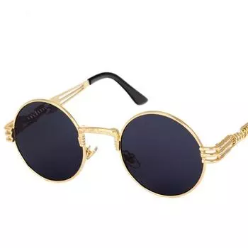 Круглые солнцезащитные очки в стиле стимпанк, солнцезащитные очки унисекс из сплава черный серый