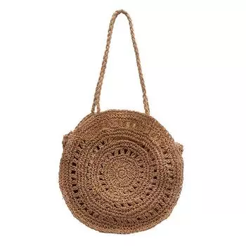 Круглые соломенные пляжные сумки для женщин, большие круглые сумки ручной вязки, большая вместительная сумка-тоут, дорожная летняя сумка на плечо на Бали 38*10*38cm бежевый