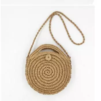 Круглые соломенные сумки, женские летние сумки, тканые пляжные круглые сумки через плечо в богемном стиле 16*5*22cm бежевый