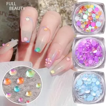 Круглые стеклянные хрустальные бусины ярких цветов, украшение для ногтей, Русалка, круглый плоский бриллиант белый