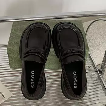 Круглые универсальные ретро черные туфли на платформе из кожи женские французские толстые туфли с одной педалью 34 коричневый