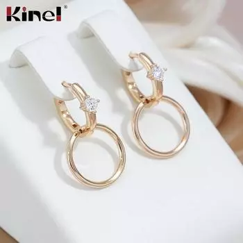 Круглые висячие серьги Kinel для женщин, розовое золото, легко подходящие ювелирные изделия